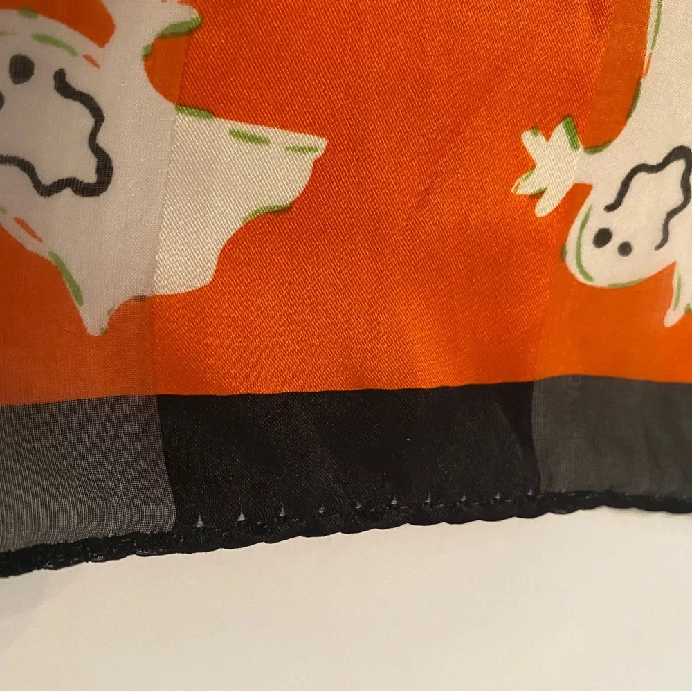 ECHO SCARF HALLOWEEN PUMPKINS GHOSTS ORANGE BLACK WHITE SQUARE SILK?